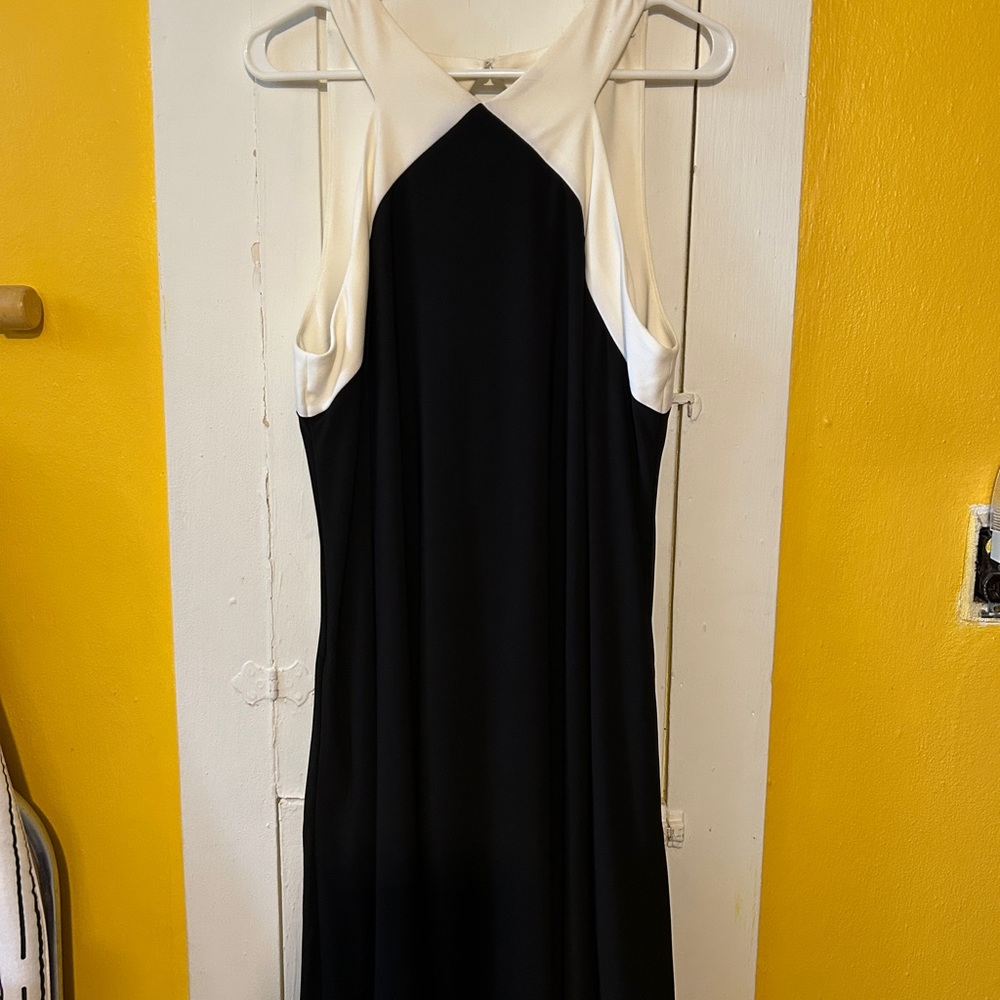 Ralph Lauren Black and White Halter Sheath Midi Dress with POCKETS